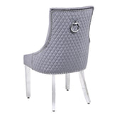 Set of 2 Minister Grey Velvet & Chrome Dining Chairs with Round Ring Knocker – Home Luxe Interior