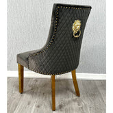 Set of 2 Minister Grey Velvet & Gold Dining Chairs with Lion Ring Knocker – Home Luxe Interior