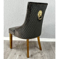 Set of 2 Minister Grey Velvet & Gold Dining Chairs with Lion Ring Knocker – Home Luxe Interior
