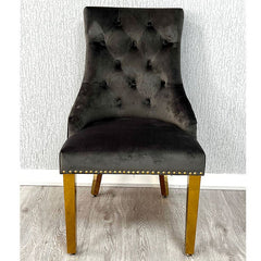 Set of 2 Minister Grey Velvet & Gold Dining Chairs with Lion Ring Knocker – Home Luxe Interior