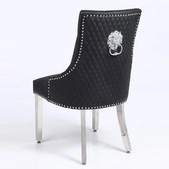 Set of 2 Minister Midnight Black PU Leather Dining Chairs with Lion Knocker – Home Luxe Interior