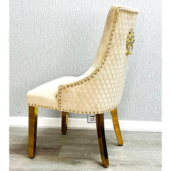 Set of 2 Minister Mink Velvet & Gold Dining Chairs with Lion Knocker – Home Luxe Interior