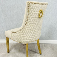 Set of 2 Minister Mink Velvet & Gold Dining Chairs with Ring Knocker – Home Luxe Interior