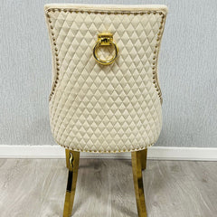 Set of 2 Minister Mink Velvet & Gold Dining Chairs with Ring Knocker – Home Luxe Interior