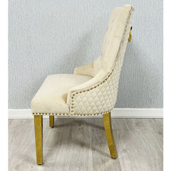 Set of 2 Minister Mink Velvet & Gold Dining Chairs with Ring Knocker – Home Luxe Interior