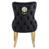 Set of 2 Victoria Black Velvet & Gold Dining Chairs with Lion Ring Knocker – Home Luxe Interior