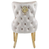 Set of 2 Victoria Mink Velvet & Gold Dining Chairs with Lion Ring Knocker – Home Luxe Interior