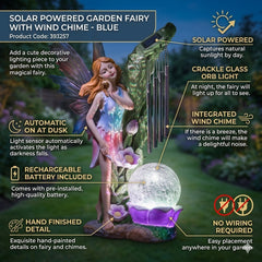 Solar Powered Garden Fairy with Wind Chime - Blue Magical Ornament