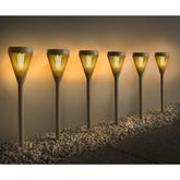 Solar Powered Santorini Post Lights 6pk - Taupe Flame Effect LEDs