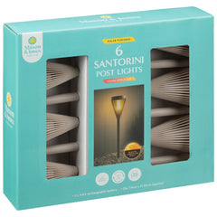 Solar Powered Santorini Post Lights 6pk - Taupe Flame Effect LEDs