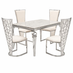 1.2m Grey Marble Dining Table with 4 Vienna Cream Silver Chairs UK