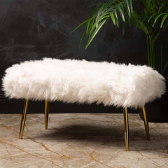 Wide Faux Fur Bench for Bedroom Furniture – White – Home Luxe Interior