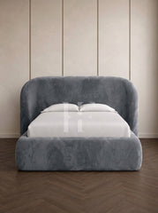 Modern Curved Velvet Upholstered Bed Frame