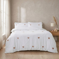 Gaveno Cavailia Pink Hearts Embroidered Double Duvet Cover Bedding Set