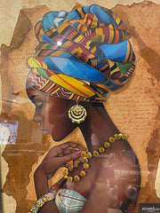 African Lady Side View Wall Champagne Step Frame 90Cm X 70Cm