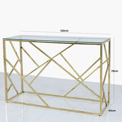 Ajax Gold Metal Console Table Glass Top