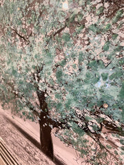 Aqua Blossom Tree Landscape Wall Art Chrome Step Frame 115Cm X 90Cm