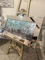 Aqua Blossom Tree Wall Art Mirror Frame