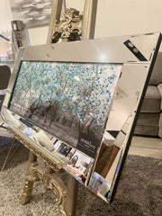 Aqua Blossom Tree Wall Art Mirror Frame