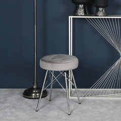 Arianna Tufted Round Stool Light Silver