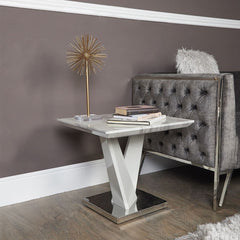 Aston Rect Marble Effect End Table White