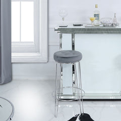 Atlas Grey Velvet and Chrome Barstool