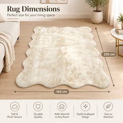 Cream Scallop Border Soft Area Rug Modern Neutral Bedroom Rug 160x230cm