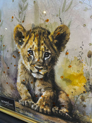 Baby Cub Waterpaint Wall Art Alpha Black Frame 55Cm X 65Cm