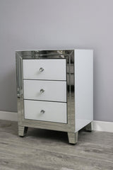 Bianco 3 Drawer White Mirror Bedside Cabinet
