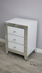 Bianco 3 Drawer White Mirror Bedside Cabinet