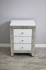 Bianco 3 Drawer White Mirror Bedside Cabinet