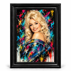 Dolly Parton Denim Pop Art Black Frame Canvas Print Decor - 60 x 80cm