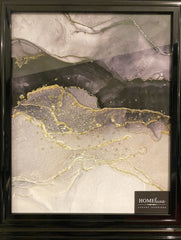 Black & Gold Marble Abstract Wall Art Black Frame