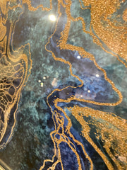 Blue & Gold Acacia Abstract Wall Art Champagne Step Frame 85Cm X 85Cm