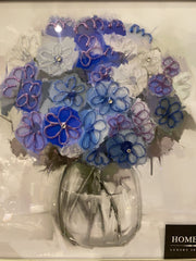 Blue Watercolour Flowers Wall Art Black Alpha Frame 55Cm X 55Cm