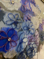 Blue Watercolour Flowers Wall Art Black Alpha Frame 55Cm X 55Cm