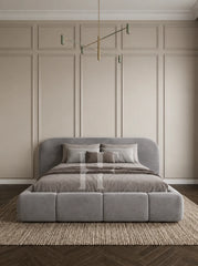 Modern Curved Extended Headboard Block Base Upholstered Bed Frame