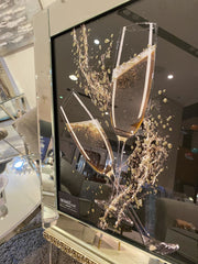 Champagne Glasses Sparkle Wall Art Mirror Frame