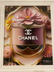 Chanel Floral Pink Wall Art White Chrome Step Frame 55Cm X 65Cm