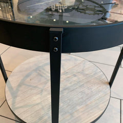 Clock Table Metal With Wooden Shelf