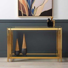 Cohen Gold Steel Tubes & Clear Glass Console Table