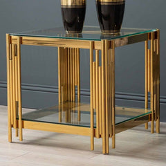 Cohen Gold Steel Tubes & Clear Glass End Table