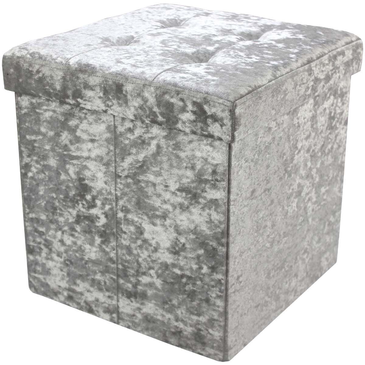 Crushed Velvet Folding Storage Ottoman Seat