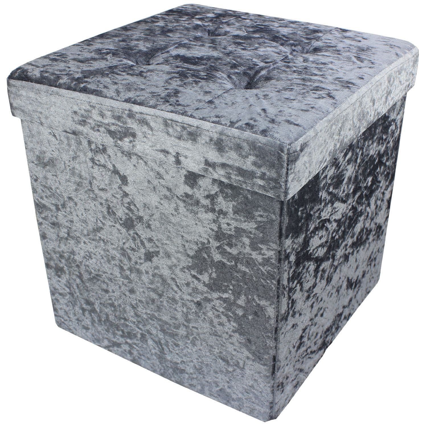 Crushed Velvet Folding Storage Ottoman Seat