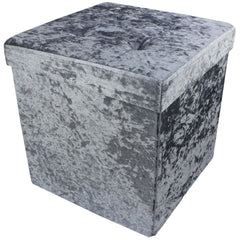 Crushed Velvet Folding Storage Ottoman Seat