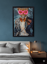 Dapper Leo' Neon LED Wall Art - 40x60cm Leopard in Suit Canvas USB