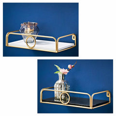 Deco Glamour Shelf With Gold Ring 30Cm - Black