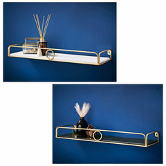 Deco Glamour Shelf With Gold Ring 60Cm - Black