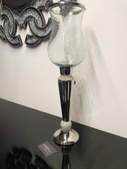 Diamante Silver Fluted Hurricane Candle Holder