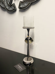 Diamante Silver Slimline Glass Candle Holder Large